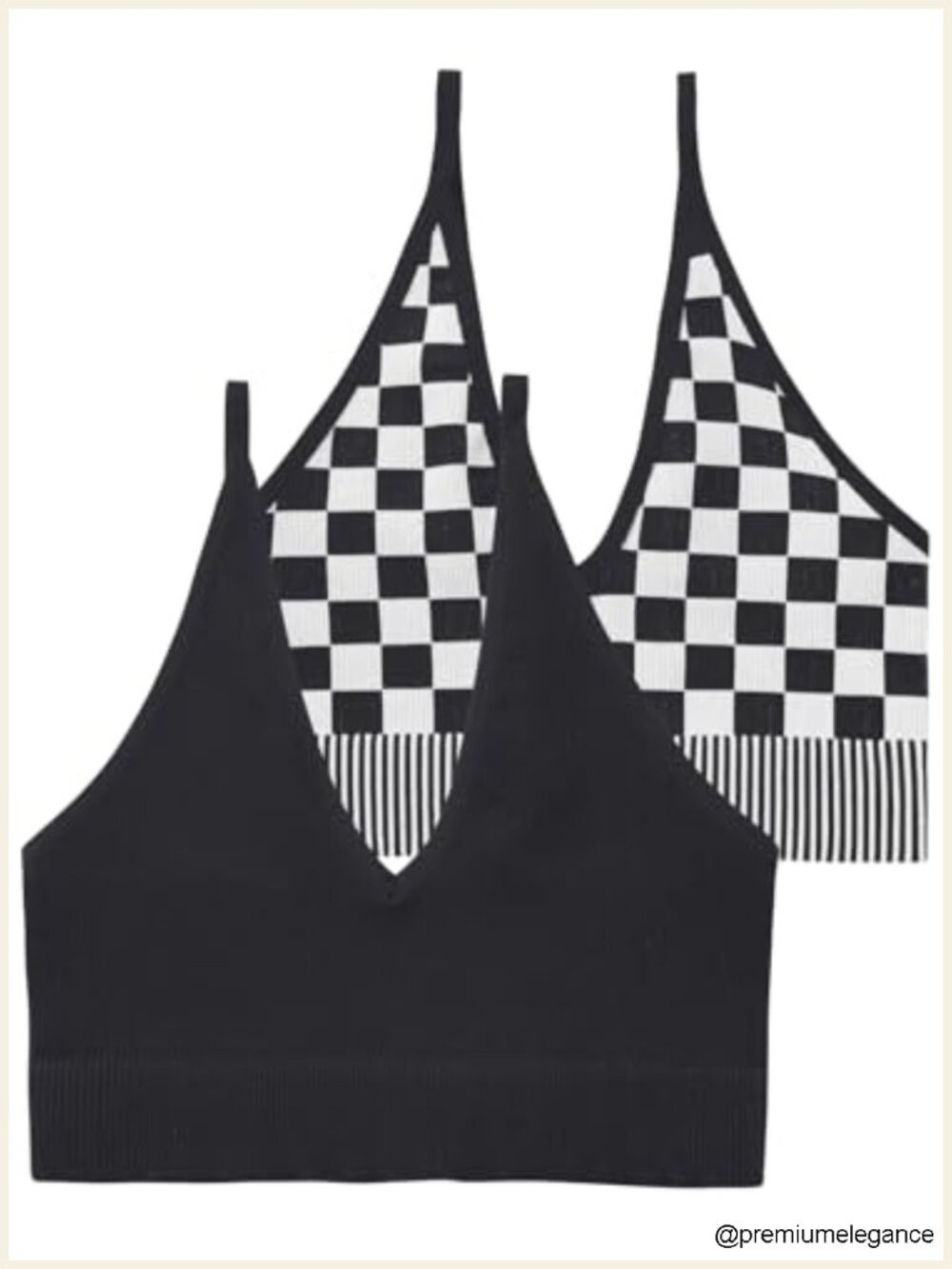 Checkered V Neck Crop Tank Top for Women Adjustable Spaghetti Strap Cute